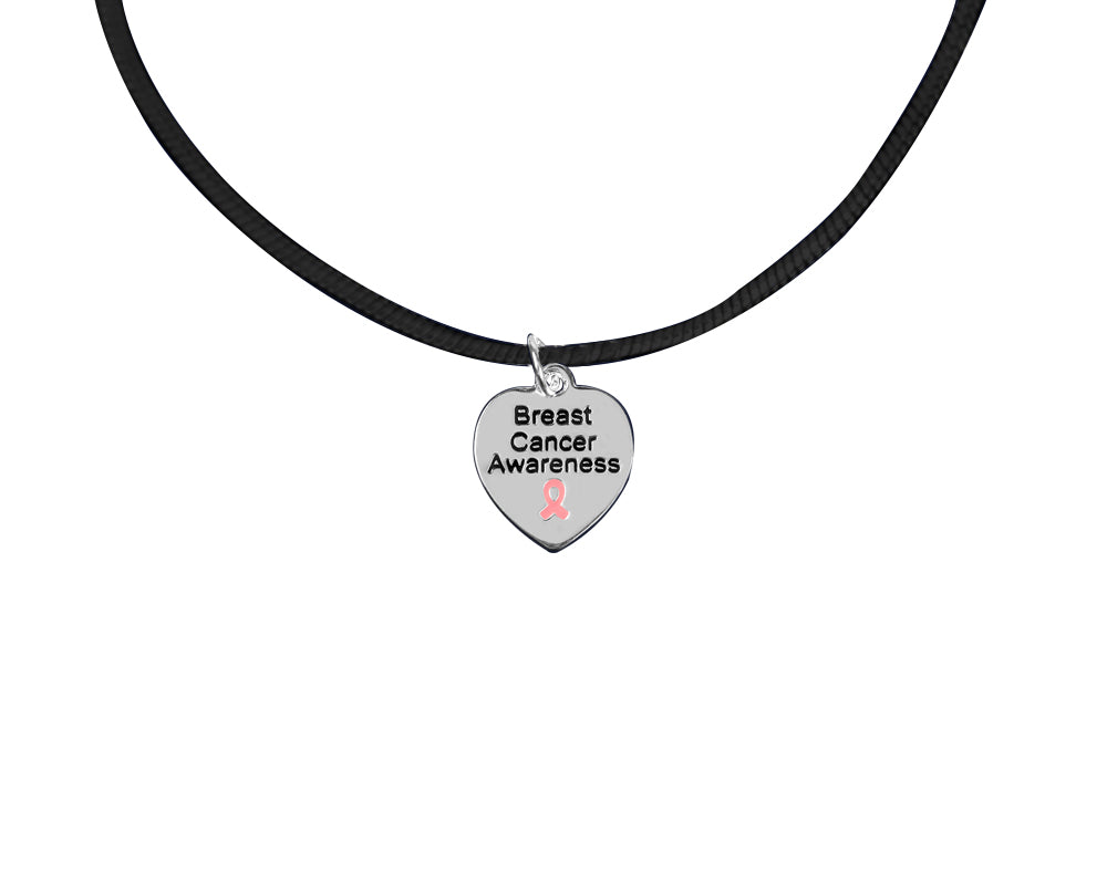 Breast Cancer Awareness Heart Leather Cord Necklaces - Fundraising For A Cause