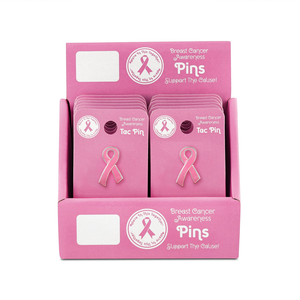 Breast Cancer Awareness Large Flat Pink Ribbon Pin Counter Display (12 Cards) - Fundraising For A Cause