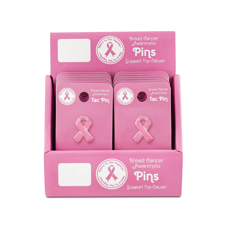 Breast Cancer Awareness Pink Ribbon Pin Counter Display (12 Cards) - Fundraising For A Cause