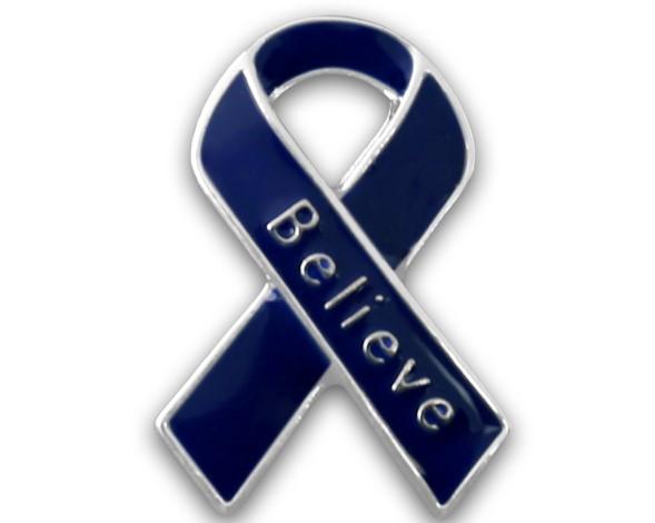 Believe Dk Blue Ribbon Pins - Fundraising For A Cause