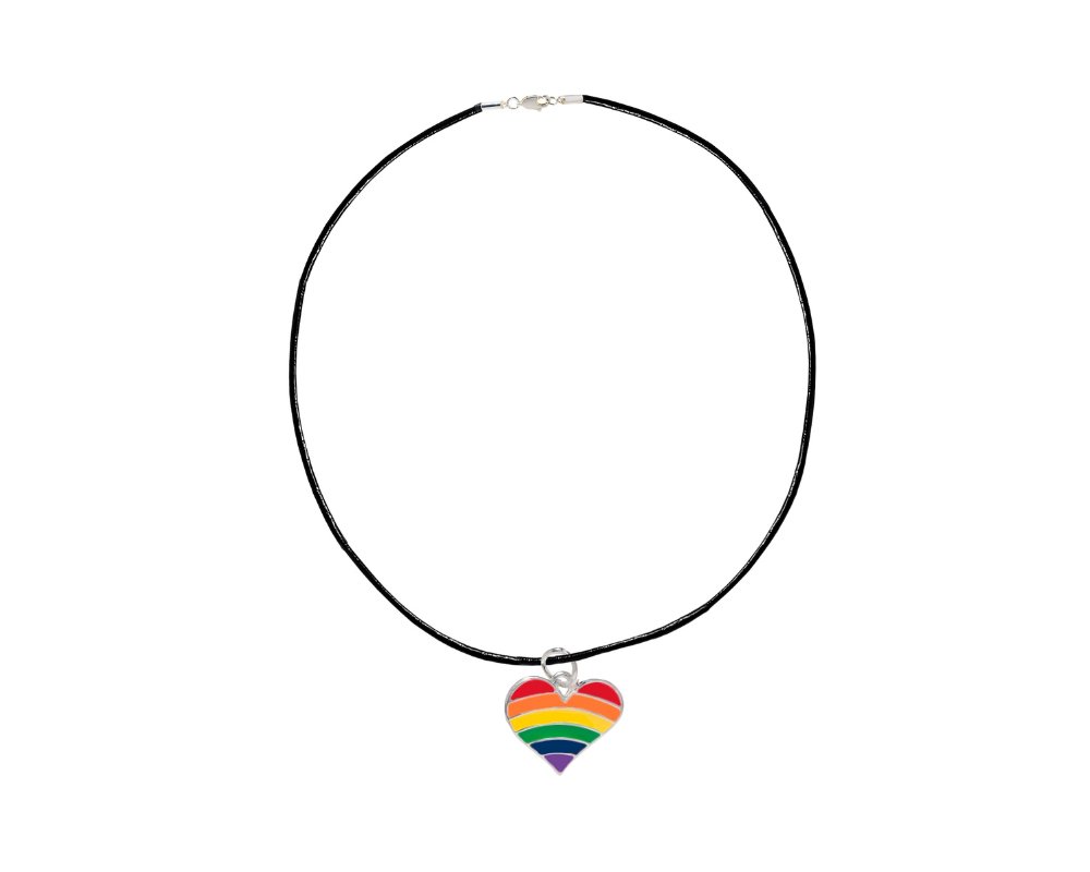 Rainbow Heart Shaped Charm on Black Cord Necklaces - Fundraising For A Cause