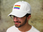 Rectangle Rainbow Gay Pride Flag Hats in White - Fundraising For A Cause