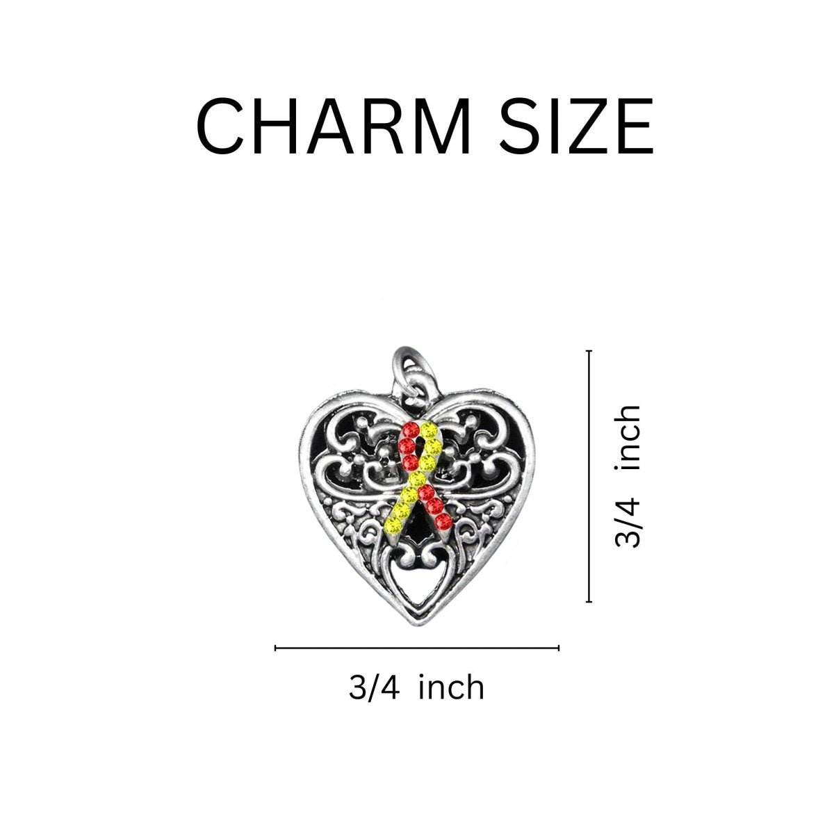 Red & Yellow Ribbon Heart Hope Courage Charm Bracelets - Fundraising For A Cause