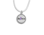 Round Believe Purple Ribbon Necklaces - Fundraising For A Cause