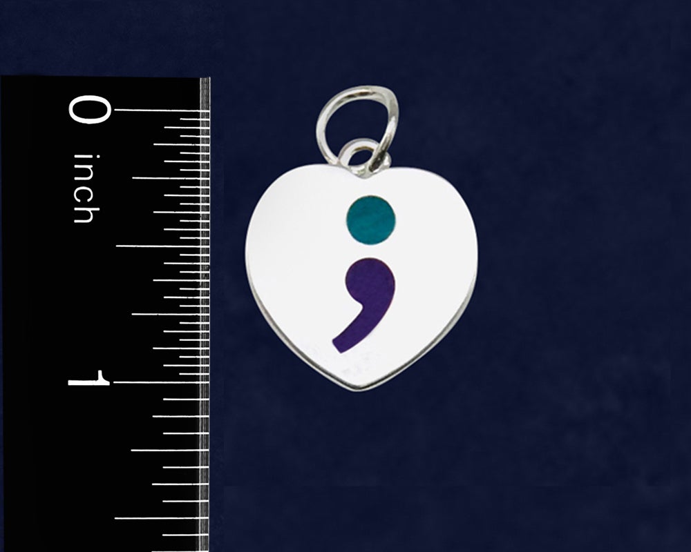 Semicolon Suicide Prevention Awareness Heart Hanging Charms - Fundraising For A Cause