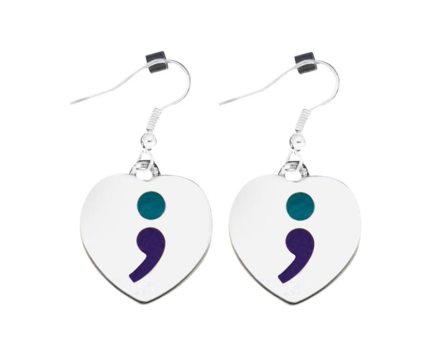 Semicolon Suicide Prevention Awareness Ribbon Hanging Earrings - Fundraising For A Cause