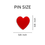 Bulk Small Red Heart Shaped Pins - Ruler Shot