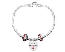 Load image into Gallery viewer, AIDS Awareness Heart Charm Bracelets with Crystal Accent Charms - Fundraising For A Cause