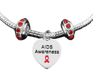 AIDS Awareness Heart Charm Bracelets with Crystal Accent Charms - Fundraising For A Cause