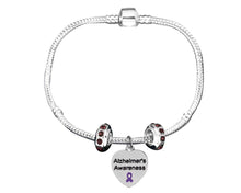 Load image into Gallery viewer, Alzheimer&#39;s Awareness Heart Charm Bracelets with Crystal Accent Charms - Fundraising For A Cause