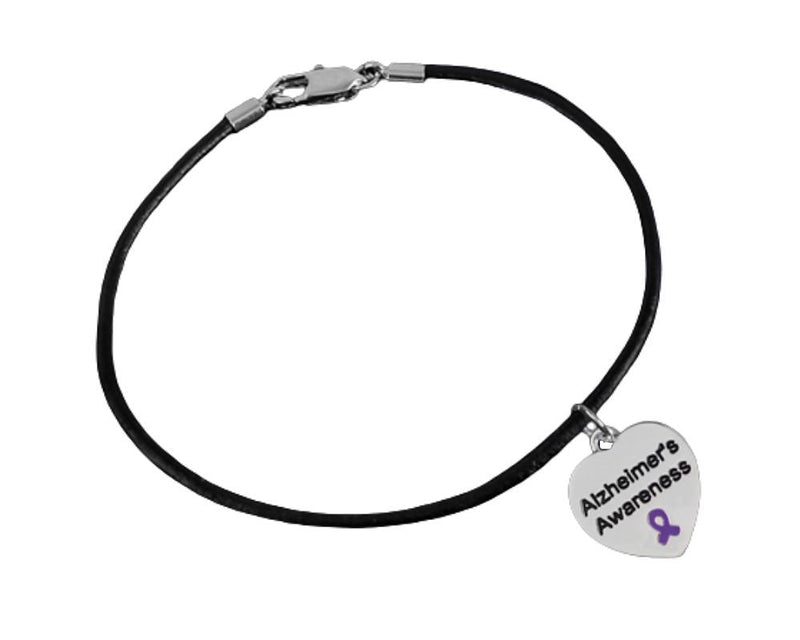 Alzheimer's Awareness Heart Leather Cord Bracelets - Fundraising For A Cause