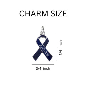 Arthritis Awareness Dark Blue Ribbon Hanging Earrings - Fundraising For A Cause
