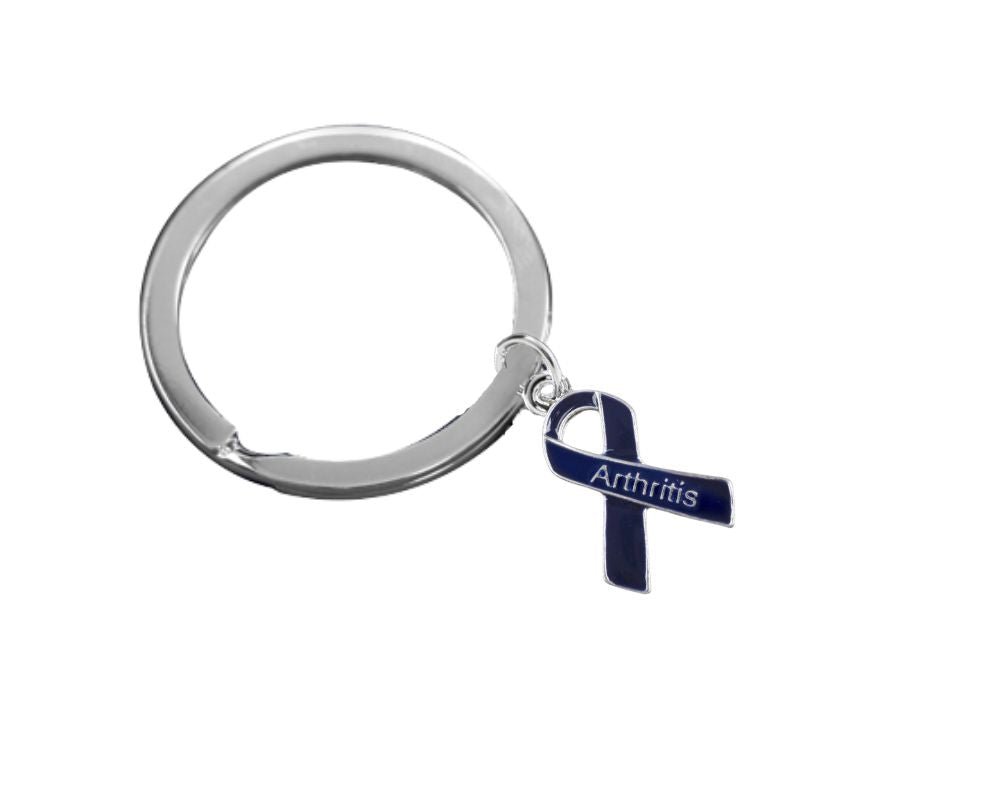 Arthritis Awareness Dark Blue Ribbon Split Style Keychains - Fundraising For A Cause