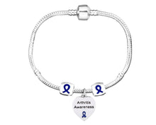 Load image into Gallery viewer, Arthritis Awareness Heart Charm Bracelets with Heart &amp; Barrel Charms - Fundraising For A Cause