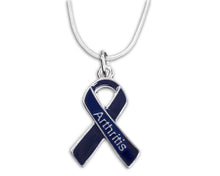 Load image into Gallery viewer, Arthritis Dark Blue Ribbon Awareness Necklaces - Fundraising For A Cause