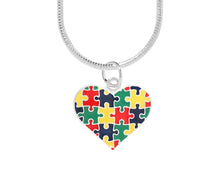 Load image into Gallery viewer, Autism Colored Puzzle Piece Heart Necklaces - Fundraising For A Cause