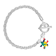 Load image into Gallery viewer, Autism Colored Puzzle Piece Silver Rope Bracelets - Fundraising For A Cause