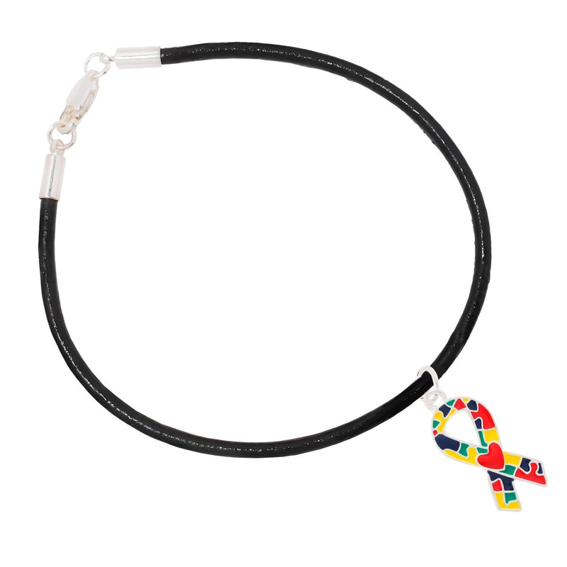 Autism Ribbon with Heart Leather Cord Bracelets - Fundraising For A Cause