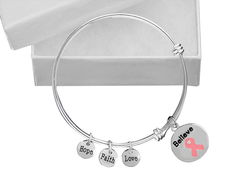 Believe Pink Ribbon Retractable Bracelets - Fundraising For A Cause