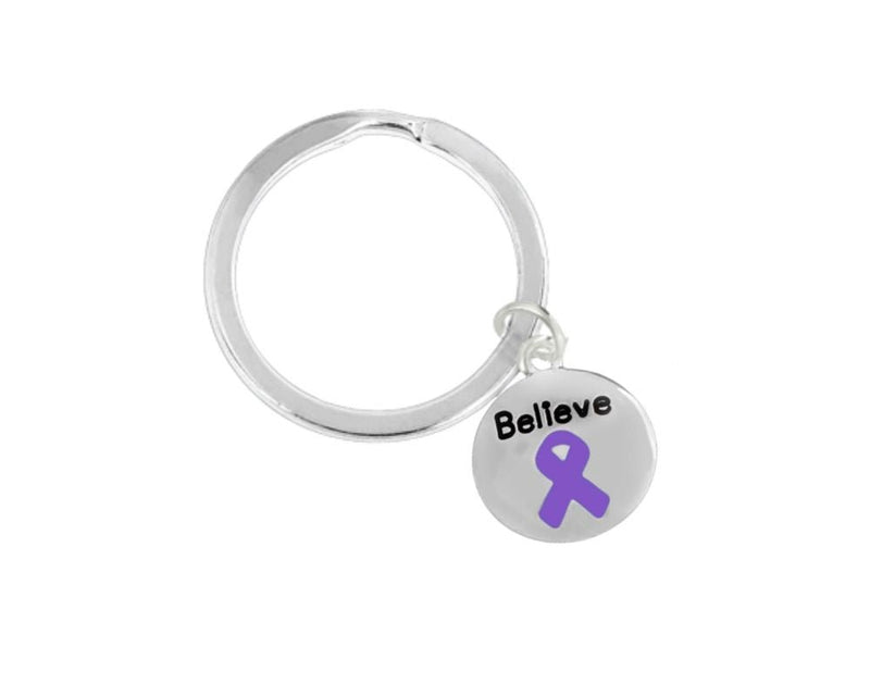 Believe Purple Ribbon Awareness Split Style Keychains - Fundraising For A Cause