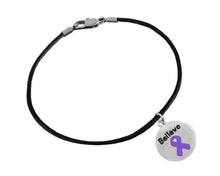 Load image into Gallery viewer, Believe Purple Ribbon Charm Black Cord Ribbon Bracelets - Fundraising For A Cause