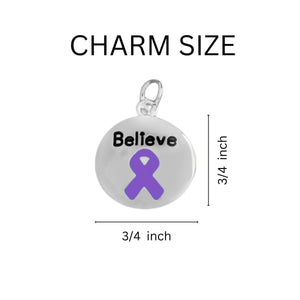 Believe Purple Ribbon Charm Black Cord Ribbon Bracelets - Fundraising For A Cause