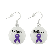 Load image into Gallery viewer, Believe Purple Ribbon Earrings - Fundraising For A Cause