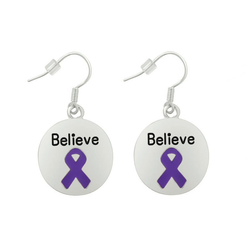 Believe Purple Ribbon Earrings - Fundraising For A Cause