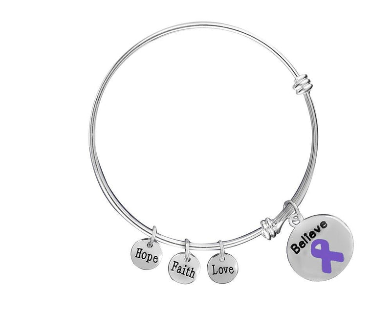 Believe Purple Ribbon Retractable Bracelet - Fundraising For A Cause