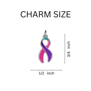Big Heart Pink & Purple & Teal Ribbon Charm Keychains - Fundraising For A Cause