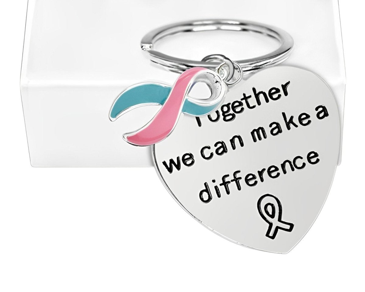 Big Heart Pink & Teal Ribbon Key Chains - Fundraising For A Cause