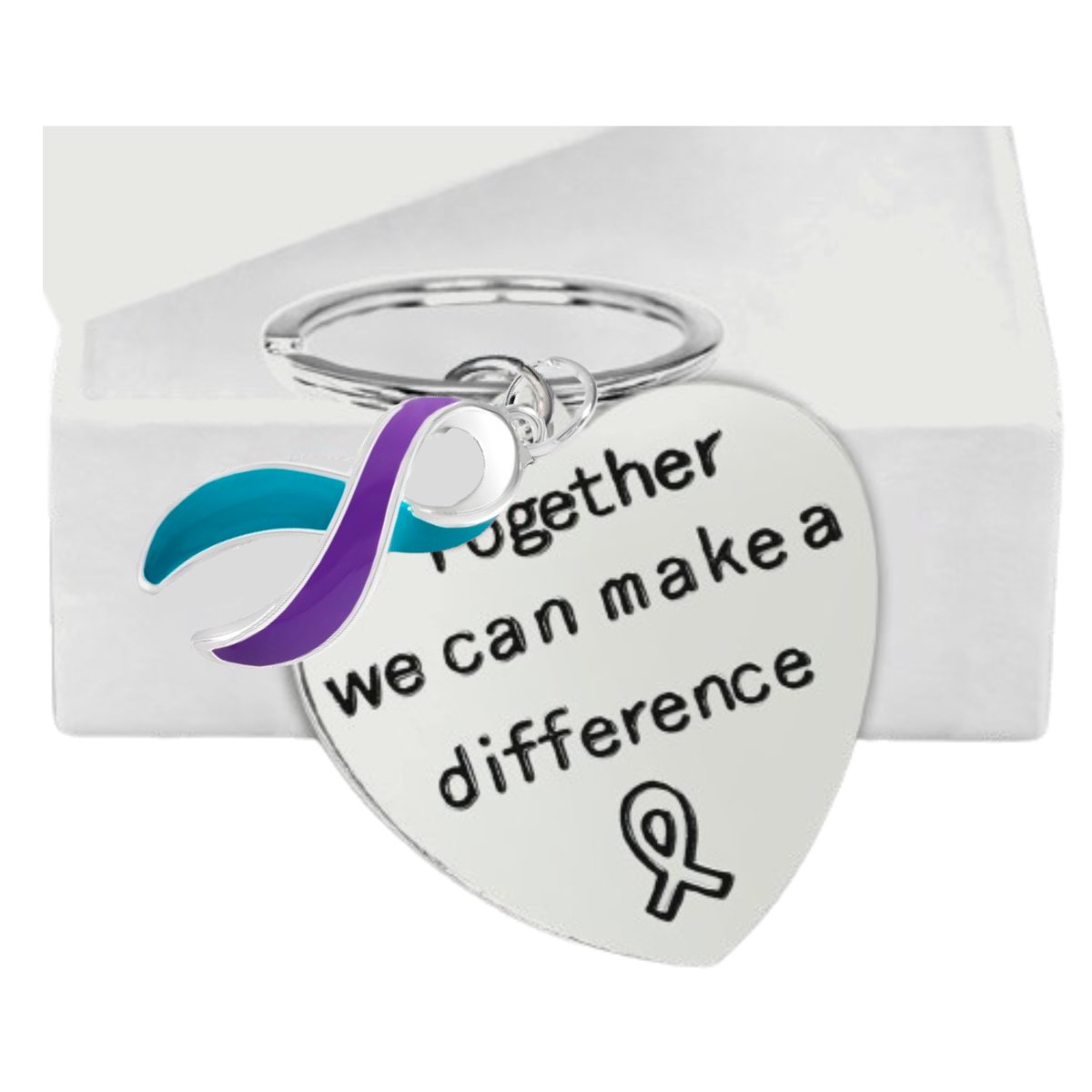 Big Heart Teal & Purple Ribbon Key Chains - Fundraising For A Cause