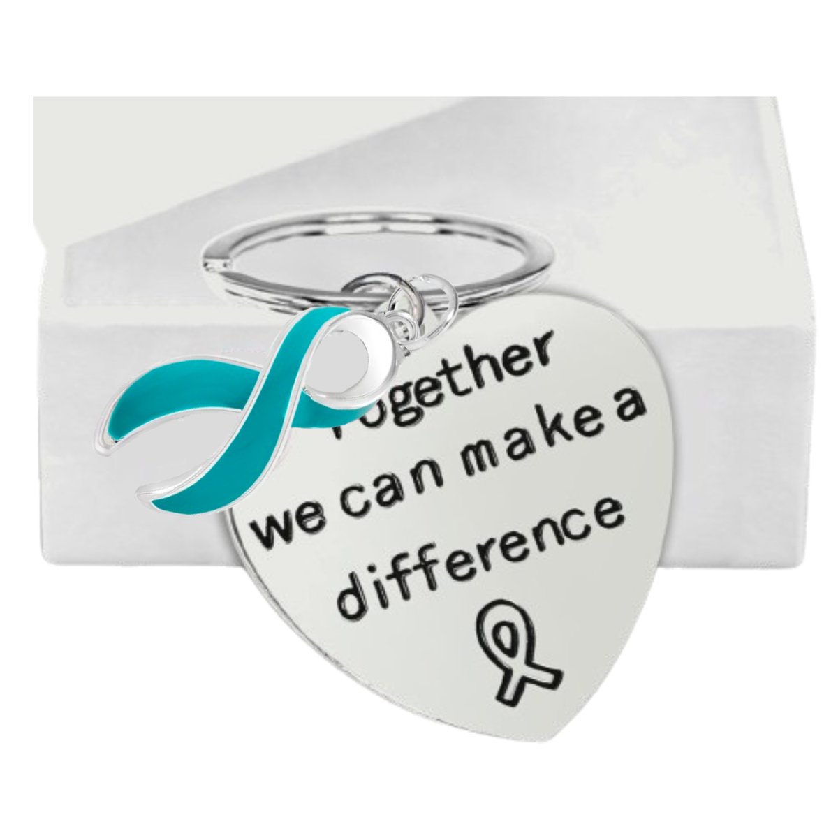 Big Heart Teal Ribbon Key Chains - Fundraising For A Cause