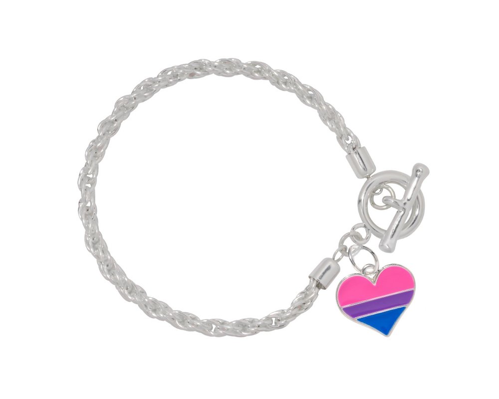 Bisexual Flag Heart Silver Rope Bracelets - Fundraising For A Cause