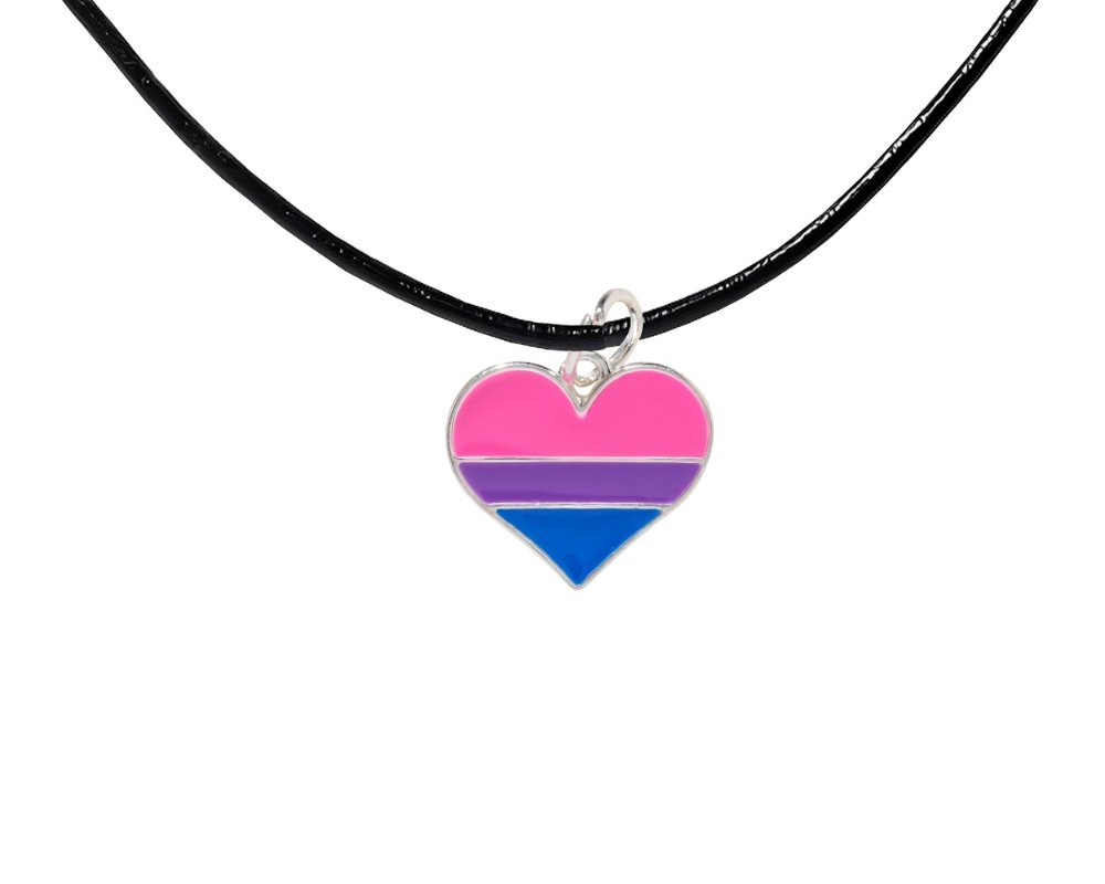 Black Cord Heart Bisexual LGBTQ Necklaces - Fundraising For A Cause