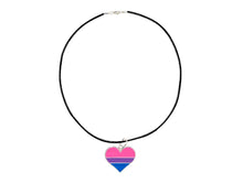 Load image into Gallery viewer, Black Cord Heart Bisexual LGBTQ Necklaces - Fundraising For A Cause