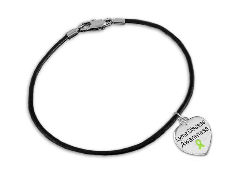 Black Cord Lyme Disease Heart Charm Awareness Bracelets - Fundraising For A Cause