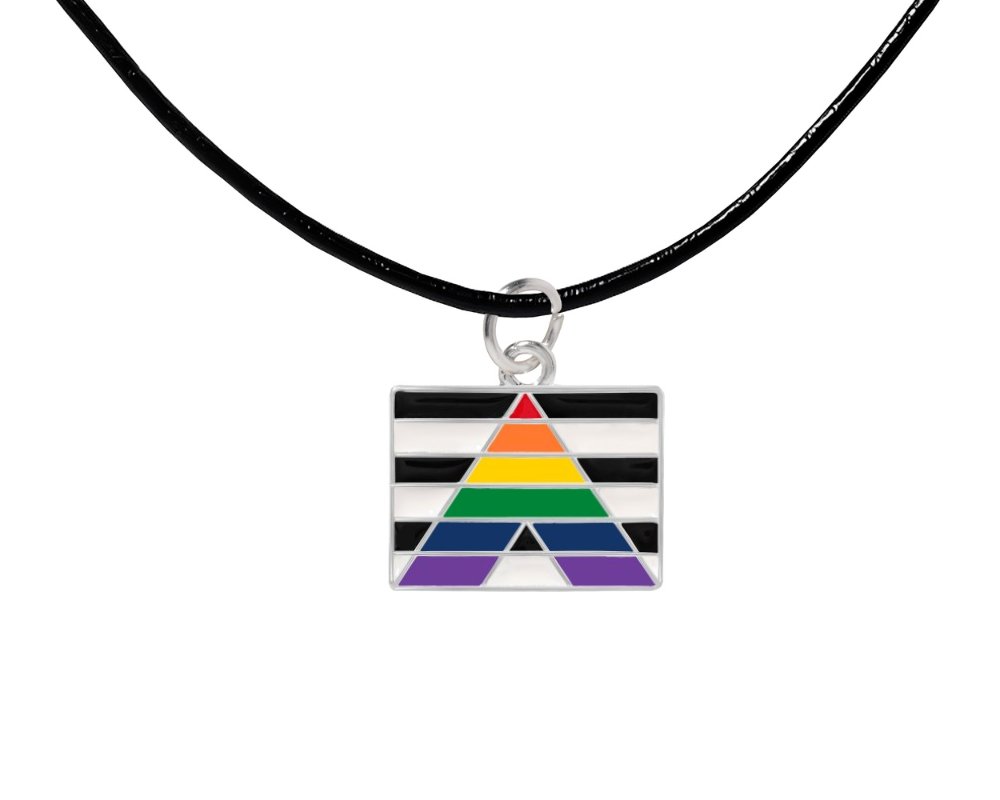 Black Cord Rectangle Straight Ally LGBTQ Pride Necklaces - Fundraising For A Cause