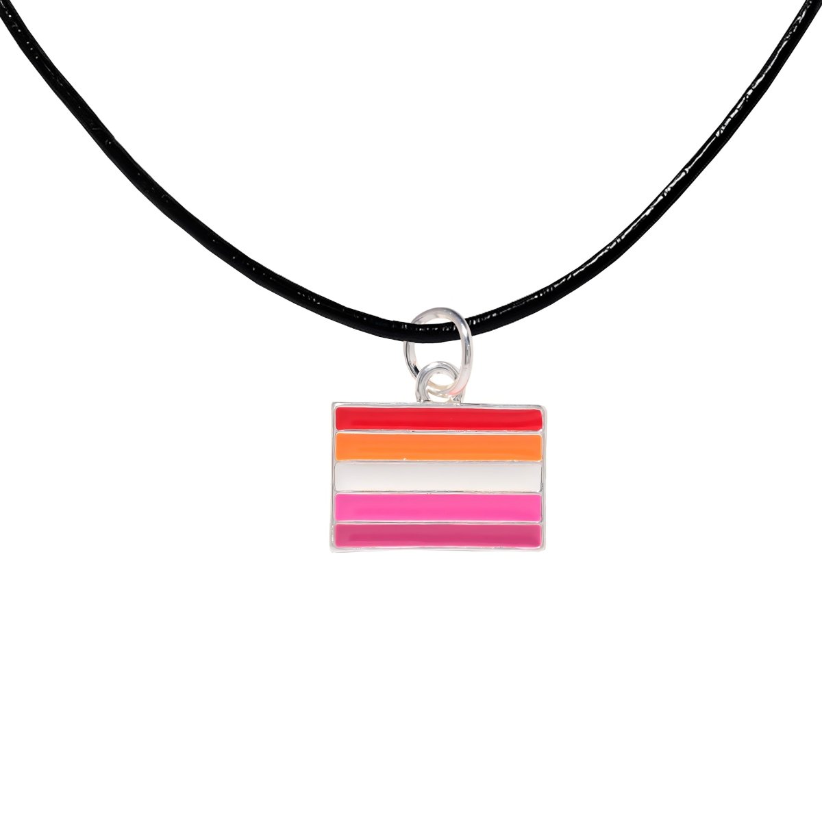 Black Cord WLW Rectangle Sunset Lesbian Flag Charm Necklace