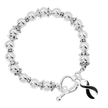 Load image into Gallery viewer, Black Ribbon Charm Silver Beaded Bracelets - Fundraising For A Cause