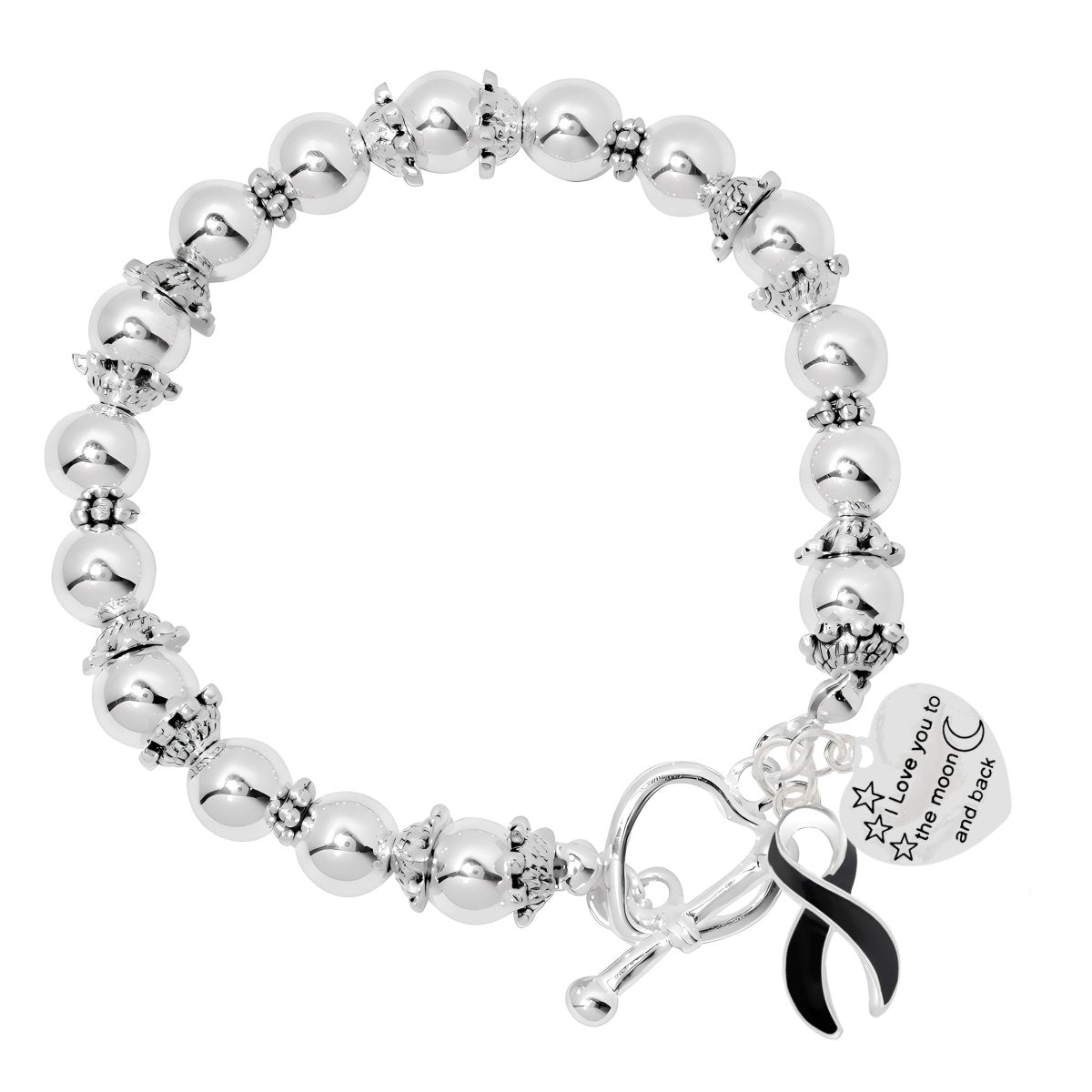 Black Ribbon Love You to The Moon Awareness Beaded Bracelets - Fundraising For A Cause