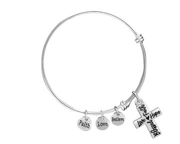 Blessed, Hope, Faith, and Love Cross Retractable Charm Bracelet - Fundraising For A Cause