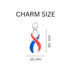 Blue & Red Ribbon Charm Black Cord Bracelets - Fundraising For A Cause