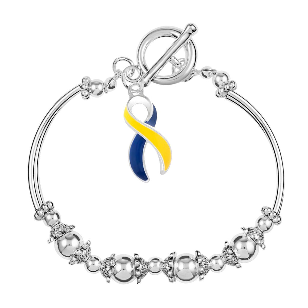 Blue & Yellow Ribbon Charm Partial Beaded Bracelets - Fundraising For A Cause