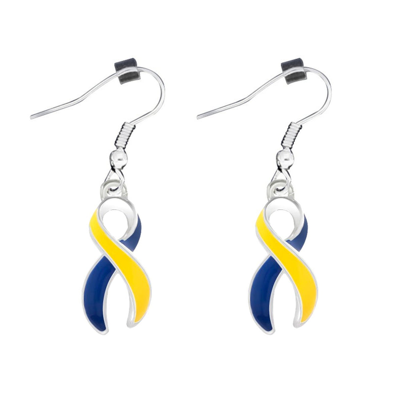 Blue & Yellow Ribbon Hanging Earrings - Fundraising For A Cause