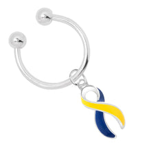 Load image into Gallery viewer, Blue &amp; Yellow Ribbon Horseshoe Key Chains - Fundraising For A Cause