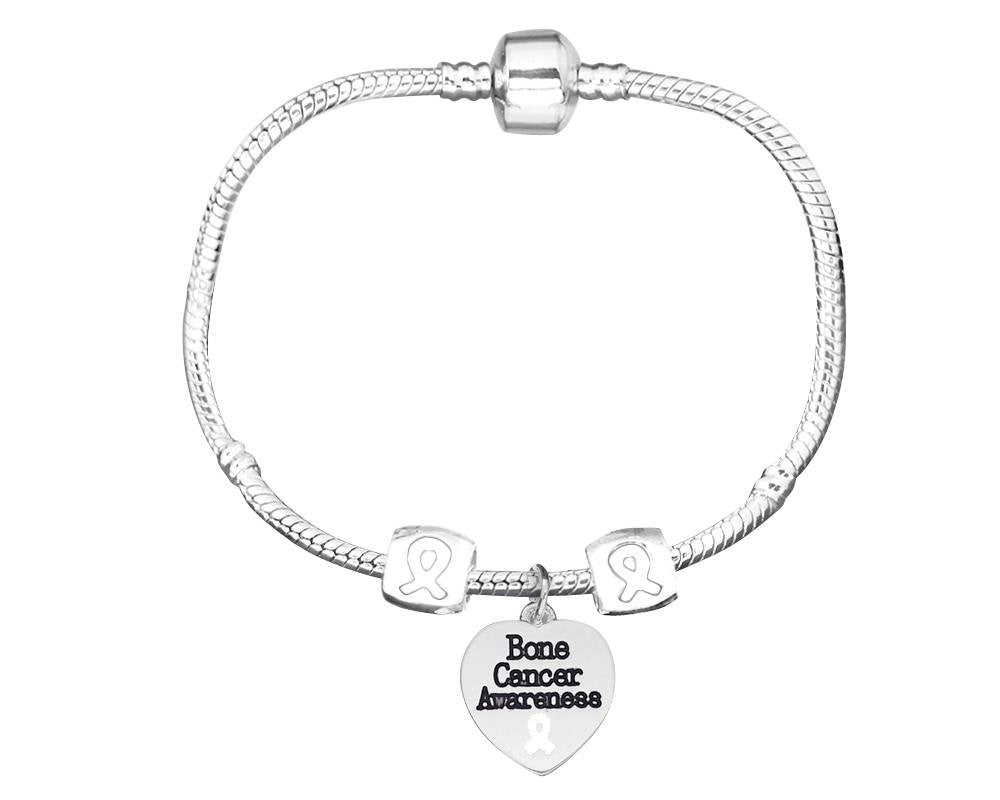 Bone Cancer Awareness Heart Charm Bracelets with Barrel Accent Charms - Fundraising For A Cause
