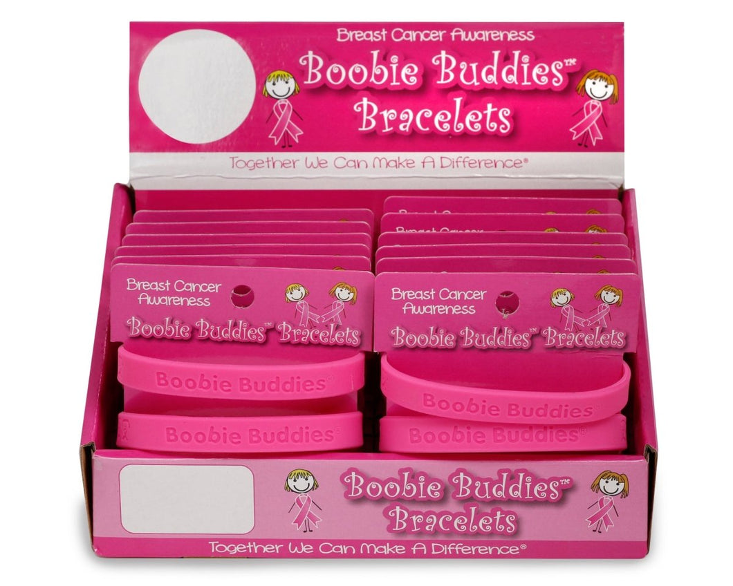 Boobie Buddies Breast Cancer Awareness Bracelet Counter Display (12 Cards) - Fundraising For A Cause