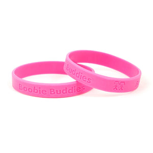 Boobie Buddies Hot Pink Silicone Bracelet Wristbands on Peg Cards - Fundraising For A Cause