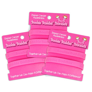 Boobie Buddies Hot Pink Silicone Bracelet Wristbands on Peg Cards - Fundraising For A Cause